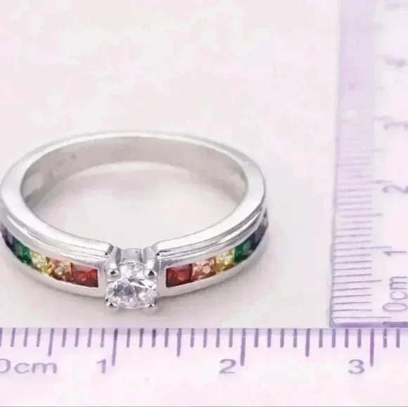 New 925 Sterling Silver Ring Colorful Tension Setting Ring Sizes: 6, 7, 8 NWT - Picture 6 of 7